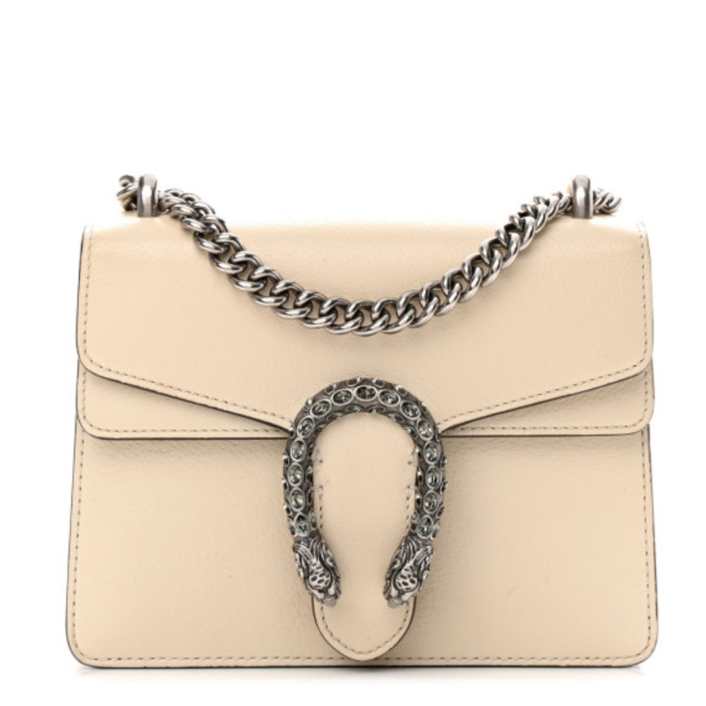 GUCCI Textured Calfskin Crystal Mini Dionysus Shoulder Bag Mystic White